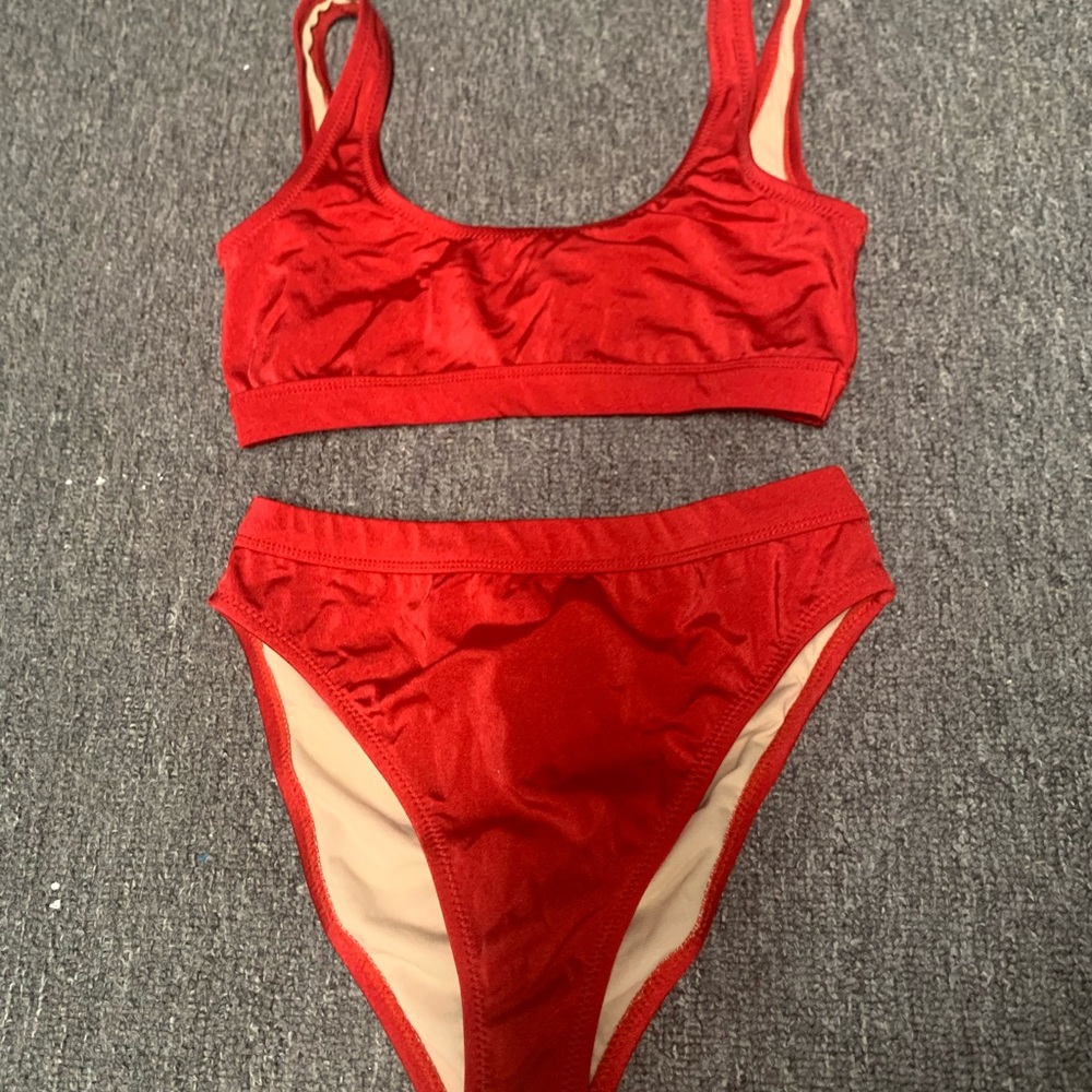 Red high leg swimsuit